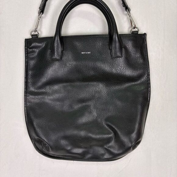 Matt & Nat Black Vegan Leather Large Tote Bag Purse with Long Strap - Picture 2 of 13